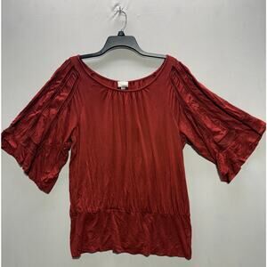 Women's Red Flowy Top - Size Medium - Rayon & Spandex Blend